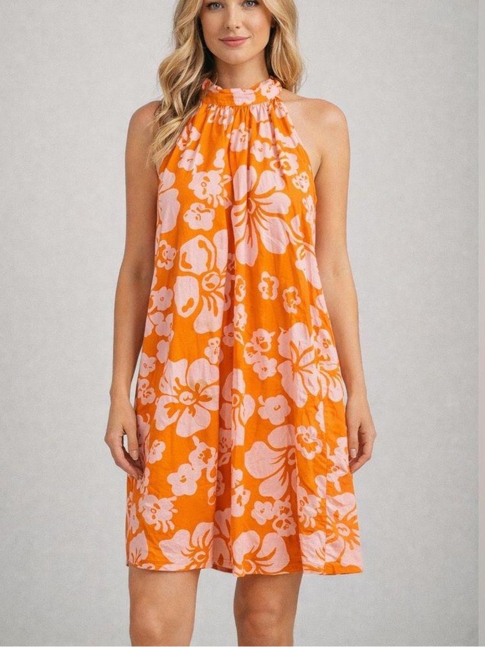 J. Crew Orange and Pink Halter Floral Mini Dress